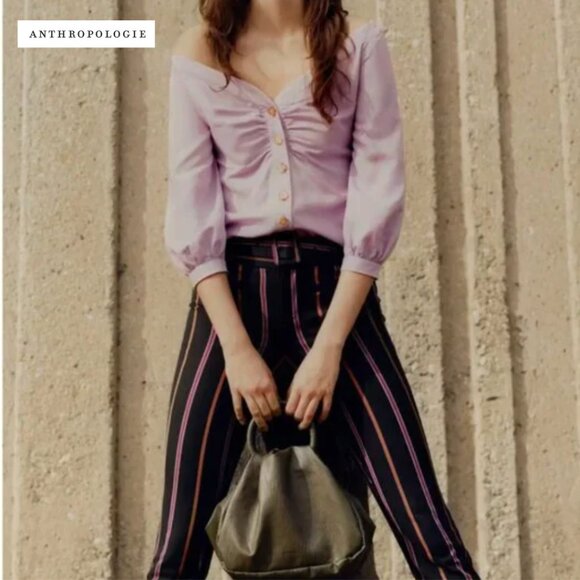 ANTHROPOLOGIE The Essential Slim Striped Business Trousers Black - Picture 4 of 10